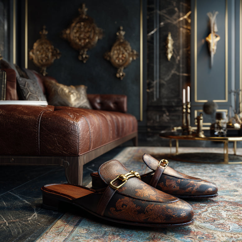 pantoufle en cuir marron