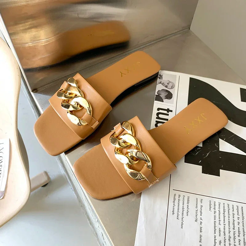 Pantoufles carrées pour femmes couleur kaki