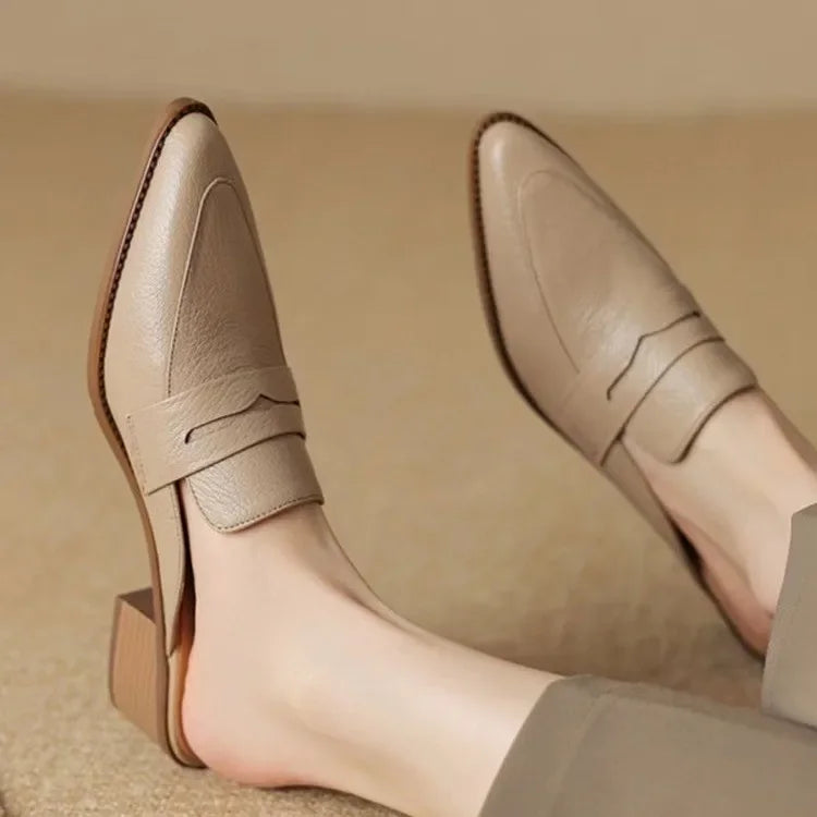 Pantoufles mules à talons épais couleur kaki