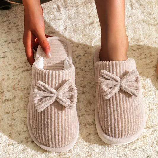 Pantoufles à nœud pour femmes, légères couleur beige