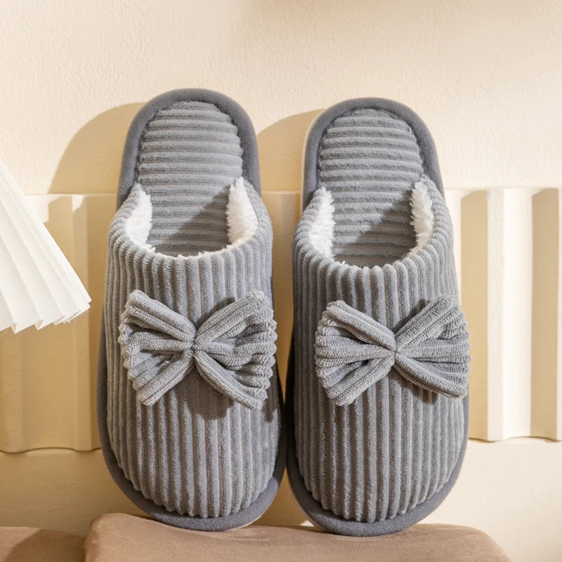 Pantoufles à nœud pour femmes, légères couleur gris