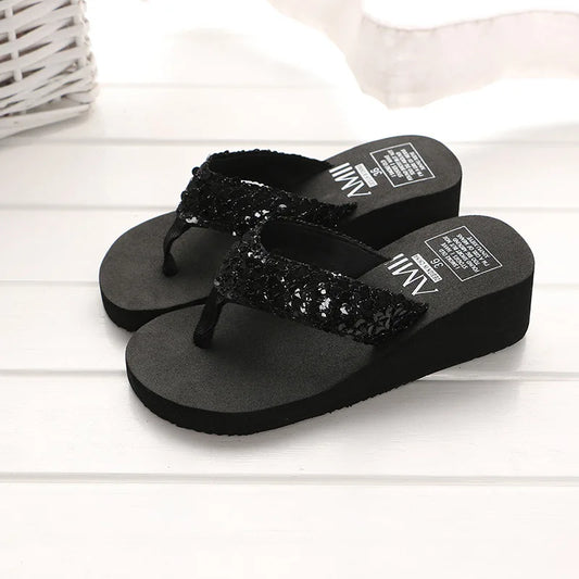 Pantoufles à paillettes pour femmes couleur noir
