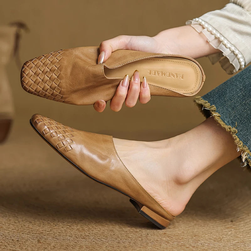 pantoufle cuir souple couleur kaki