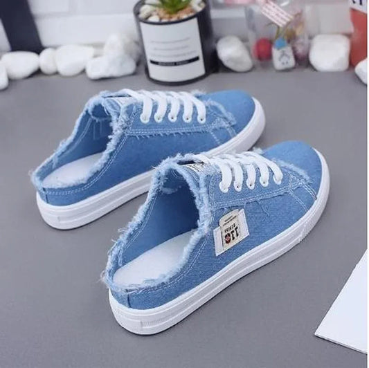 pantoufle jean pour femme couleur bleu