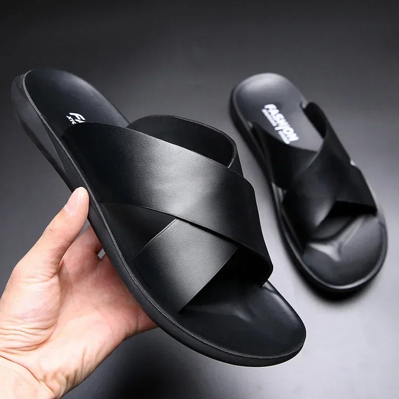 pantoufles cuir hommes couleur noir