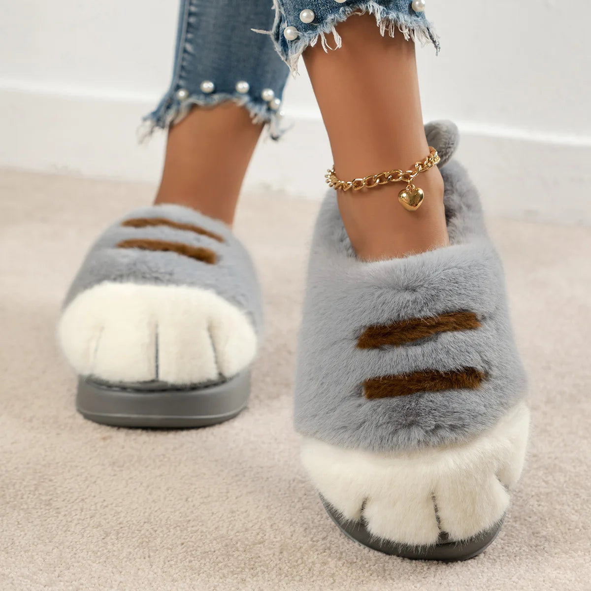 pantoufles d'hiver couleur gris