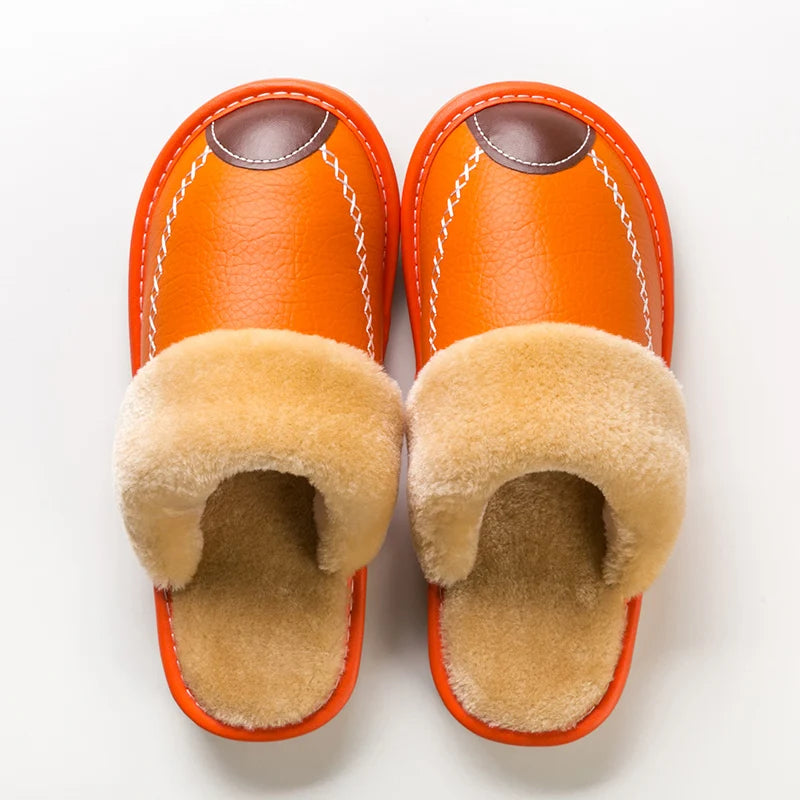 pantoufles en cuir chambre couleur orange