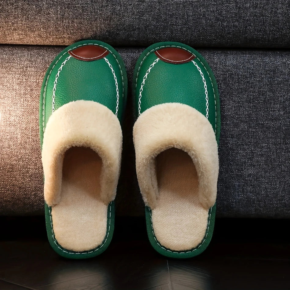 pantoufles en cuir chambre couleur verte